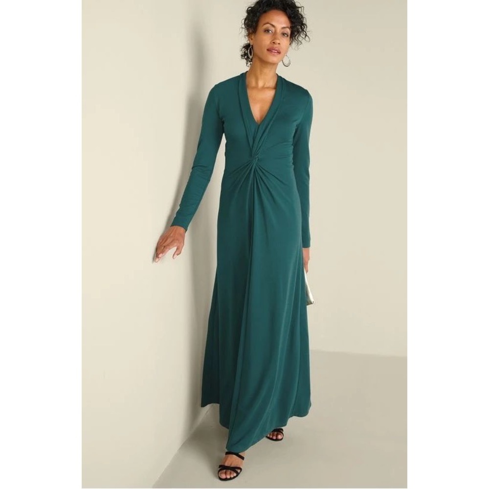 Soft Surroundings Teal Green Twist Front V-Neck Lagia Maxi Dress modest chic